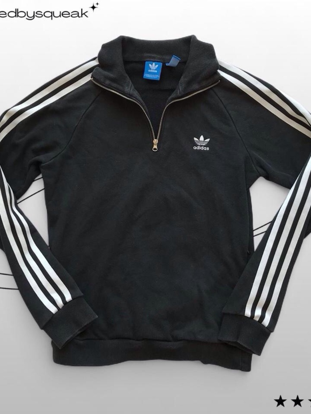Vintage Y2K Adidas Black Stripe Longsleeve Quarter Zip Sweatshirt 2000s Small